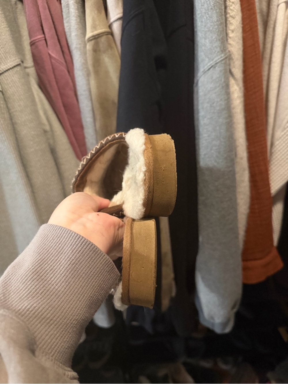 UGG Chestnut Suede Slip-On Shearling Clog - Picture 4 of 6